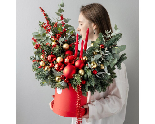 Winter New Year's composition made of spruce with decor