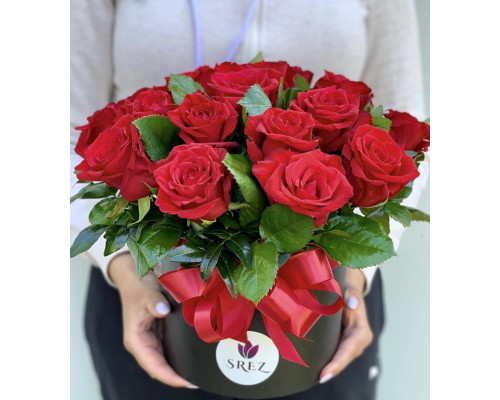 19 красных роз в стильной коробке