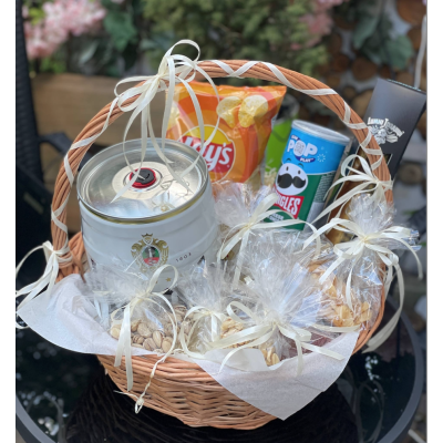 A basket with a keg of beer