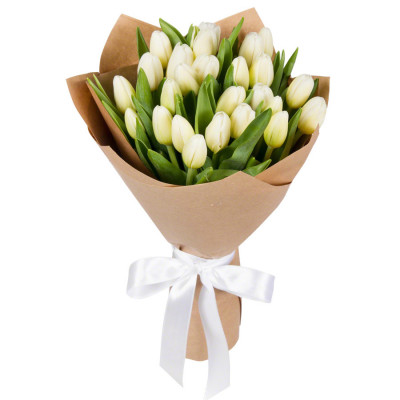 25 білих тюльпанів в упаковці
