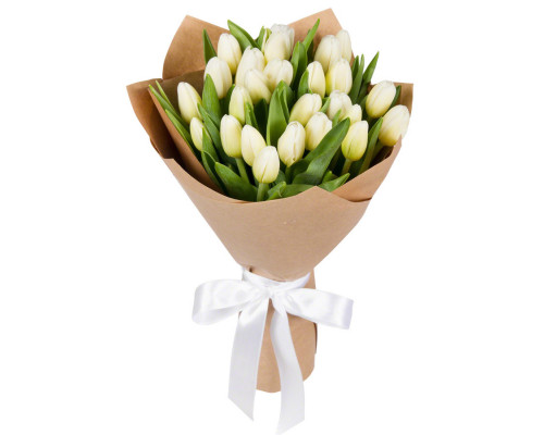 25 білих тюльпанів в упаковці