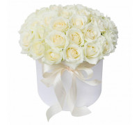  45 white roses in a box 