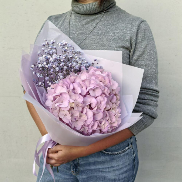 Букет гортензія з гіпсофілою