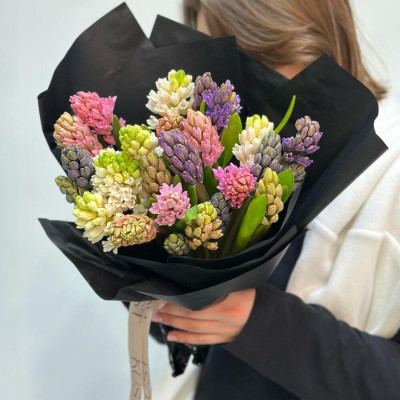 23 гіацинти в чорному упакуванні