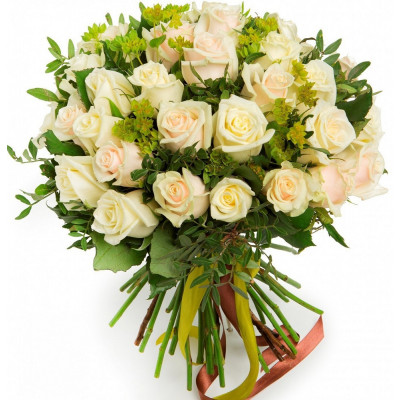 35 cream roses with greenery