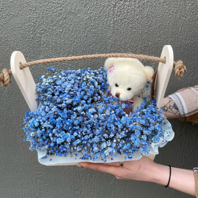 Gypsophila and Teddy Bear Box